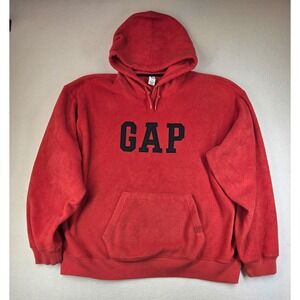 GAP Factory Store Fleece Hoodie Red Black Spellout Pullover Men's Size XXL Flaw